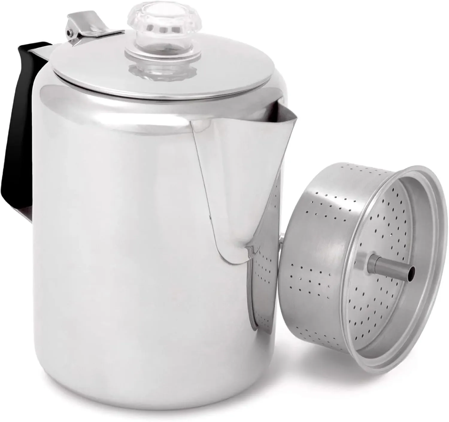 GSI Outdoors Percolator Coffee Pot I Glacier Stainless Steel with Silicone Handle for Camping, Backpacking, Travel, RV & Hunting - Stove Safe