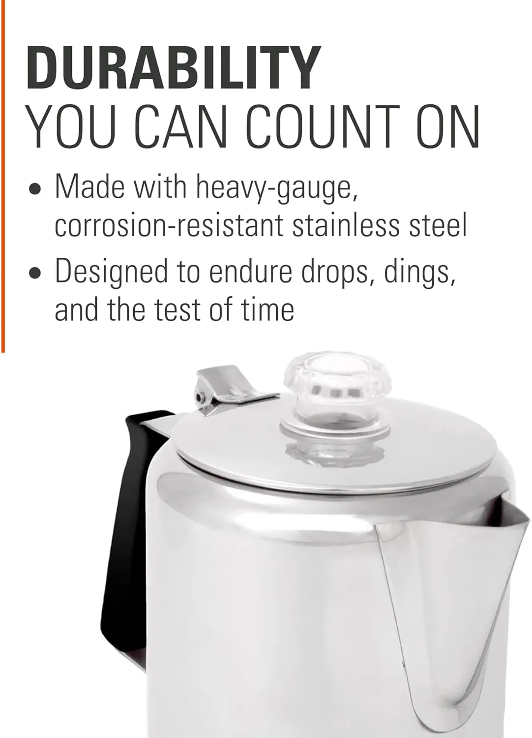 GSI Outdoors Percolator Coffee Pot I Glacier Stainless Steel with Silicone Handle for Camping, Backpacking, Travel, RV & Hunting - Stove Safe