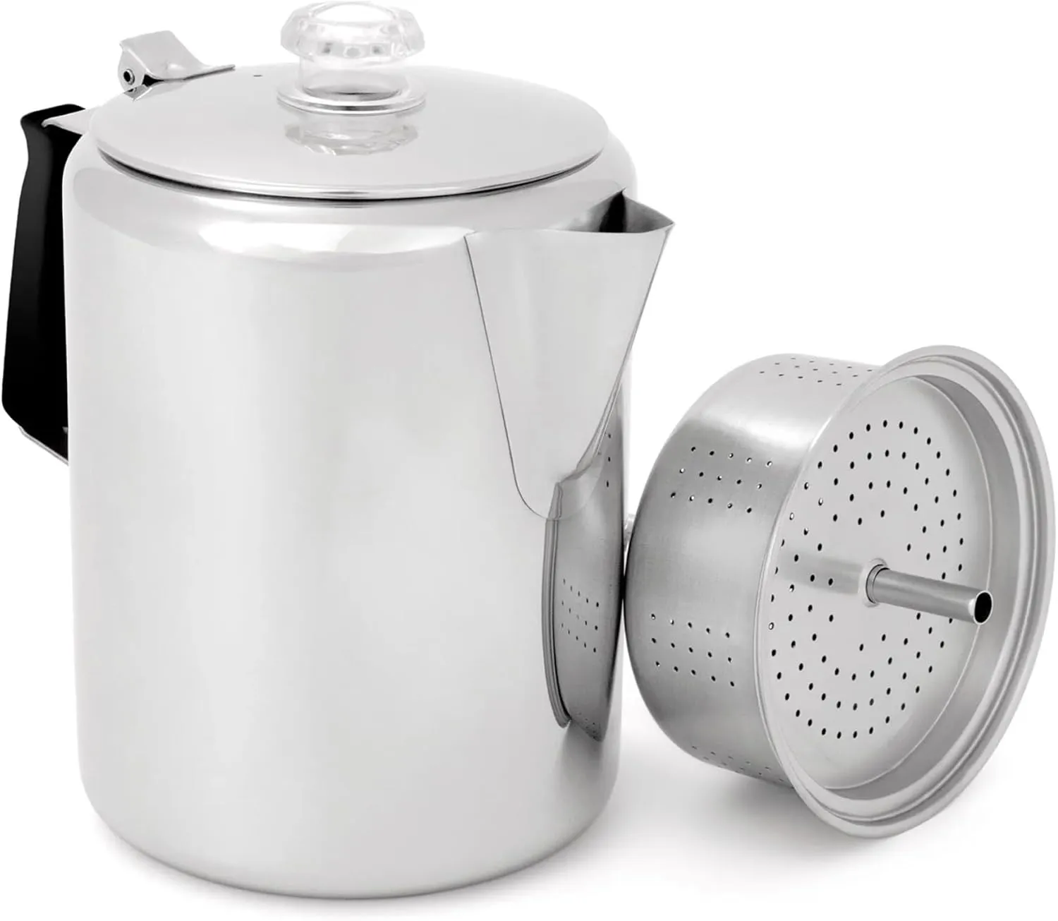 GSI Outdoors Percolator Coffee Pot I Glacier Stainless Steel with Silicone Handle for Camping, Backpacking, Travel, RV & Hunting - Stove Safe