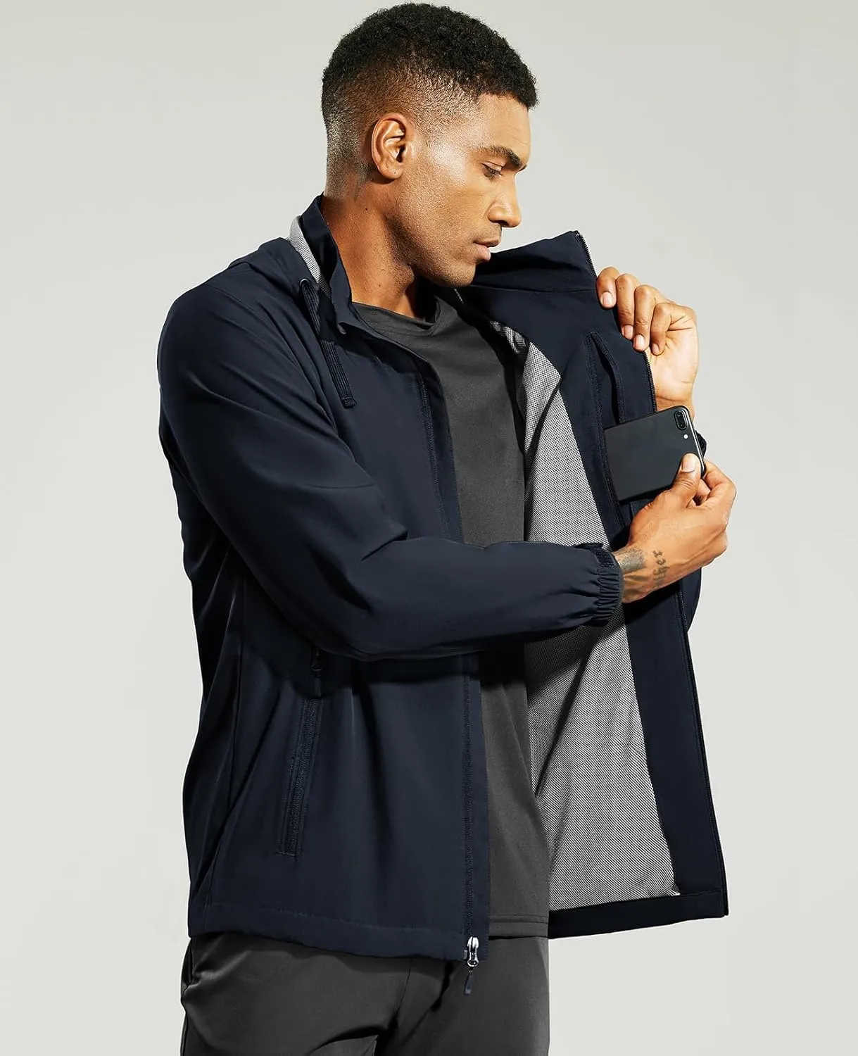 Haimont Men’s Packable Windbreaker with Hood Lightweight Windproof Water Resistant Hooded Jacket for Running Hiking Travel