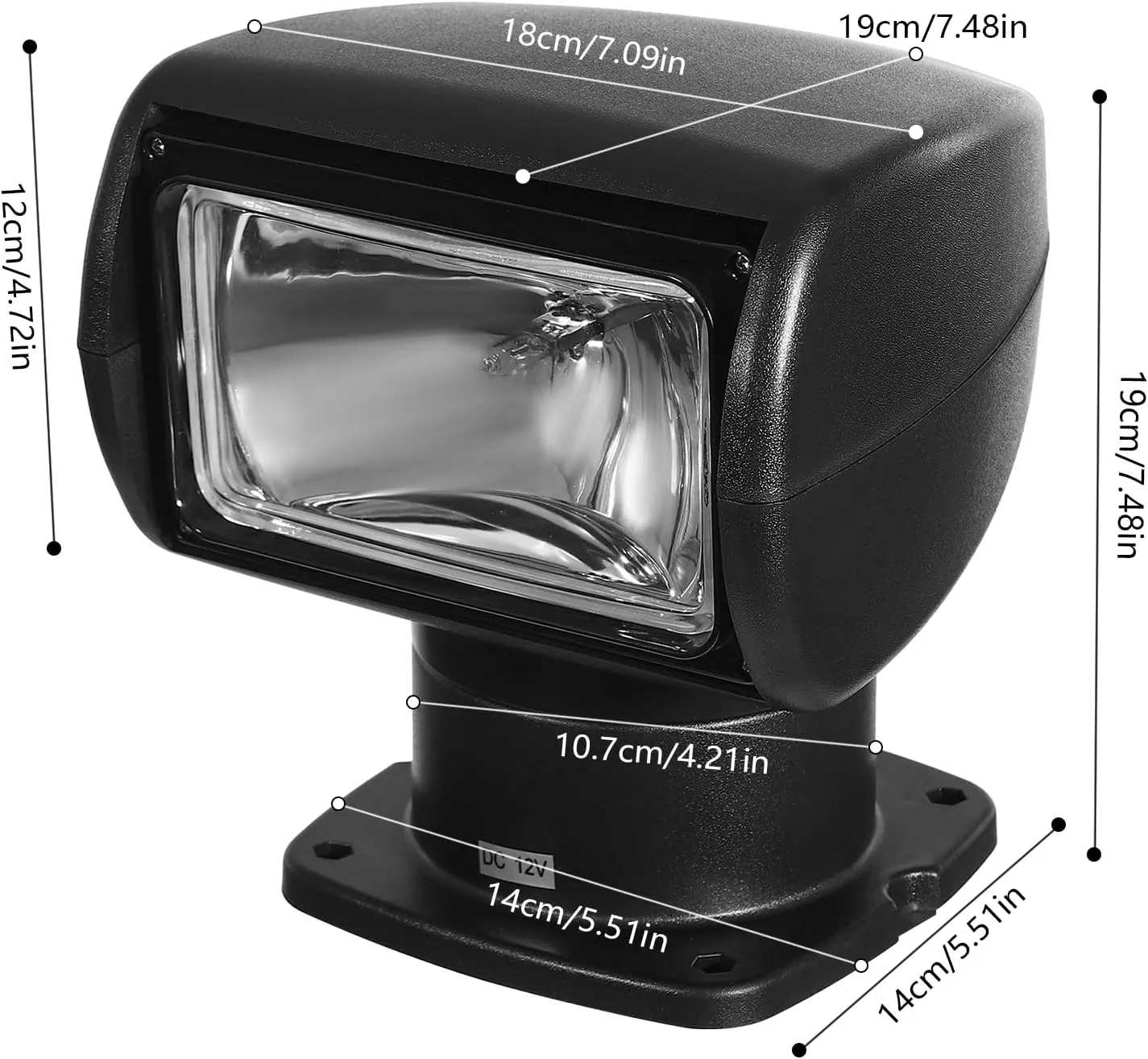 Halogen Searchlight Remote Control Searchlight,100W 12V Rotating Control Work Light Wireless Spotlight for SUV Off-Road Trucks Car Marine Boat Home Security Farm Protection Emergency Lighting (Black)
