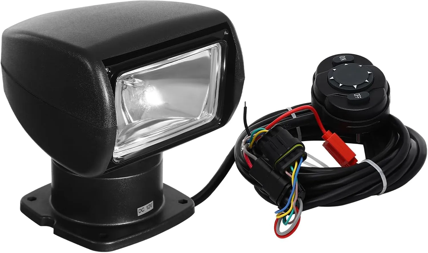 Halogen Searchlight Remote Control Searchlight,100W 12V Rotating Control Work Light Wireless Spotlight for SUV Off-Road Trucks Car Marine Boat Home Security Farm Protection Emergency Lighting (Black)