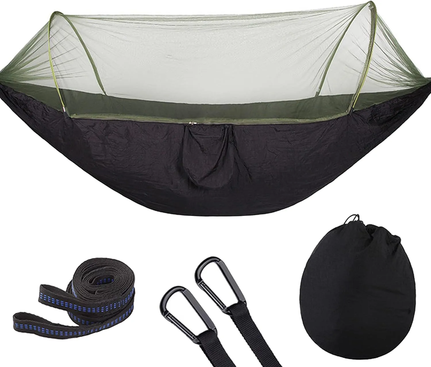 Hammock with Net Lightweight Portable Single Double Hammock Swing Sleeping Bed Outdoor Picnic Hiking Camping Backpacking Travel Backyard Beach Easy to Install Setup (Black)