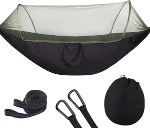 Hammock with Net Lightweight Portable Single Double Hammock Swing Sleeping Bed Outdoor Picnic Hiking Camping Backpacking Travel Backyard Beach Easy to Install Setup (Black)