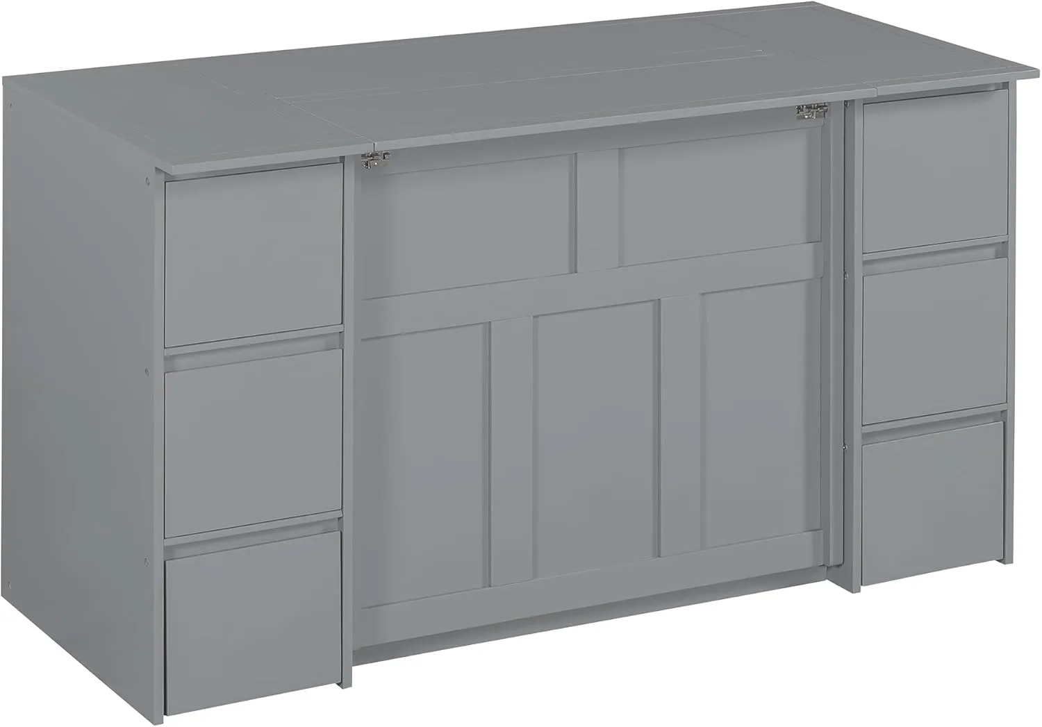 Harper & Bright Designs Twin Size Murphy Bed Wall Bed Cabinet with High Stools, Storage Drawers, Cabinets and USB Ports, Space-Saving for Multipurpose Guest Room or Home Office, Gray