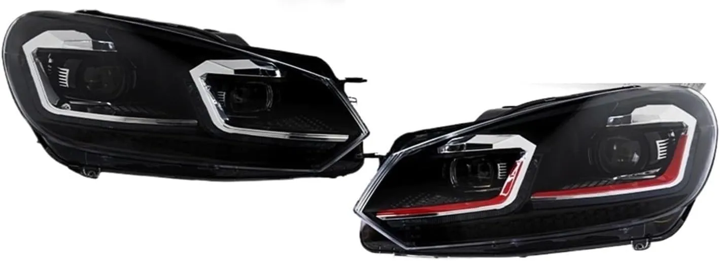 Head Lamp Compatible For VW 6 MK6 Headlight 2009-2012 Headlights Golf6 Turn Signal Angel Eye Projector Lens(TSI Sliver One Set,Left)