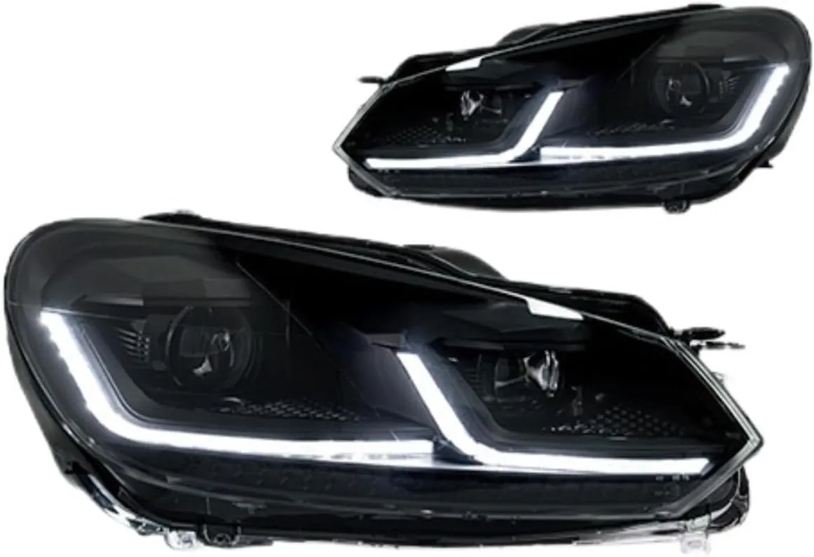 Head Lamp Compatible For VW 6 MK6 Headlight 2009-2012 Headlights Golf6 Turn Signal Angel Eye Projector Lens(TSI Sliver One Set,Left)
