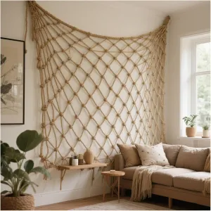 Heavy Duty Hemp Rope Climbing Net for - 8mm Indoor/Outdoor Safety Protection Net for Stairs & Balconies, 300x300cm Playground Cargo Netting