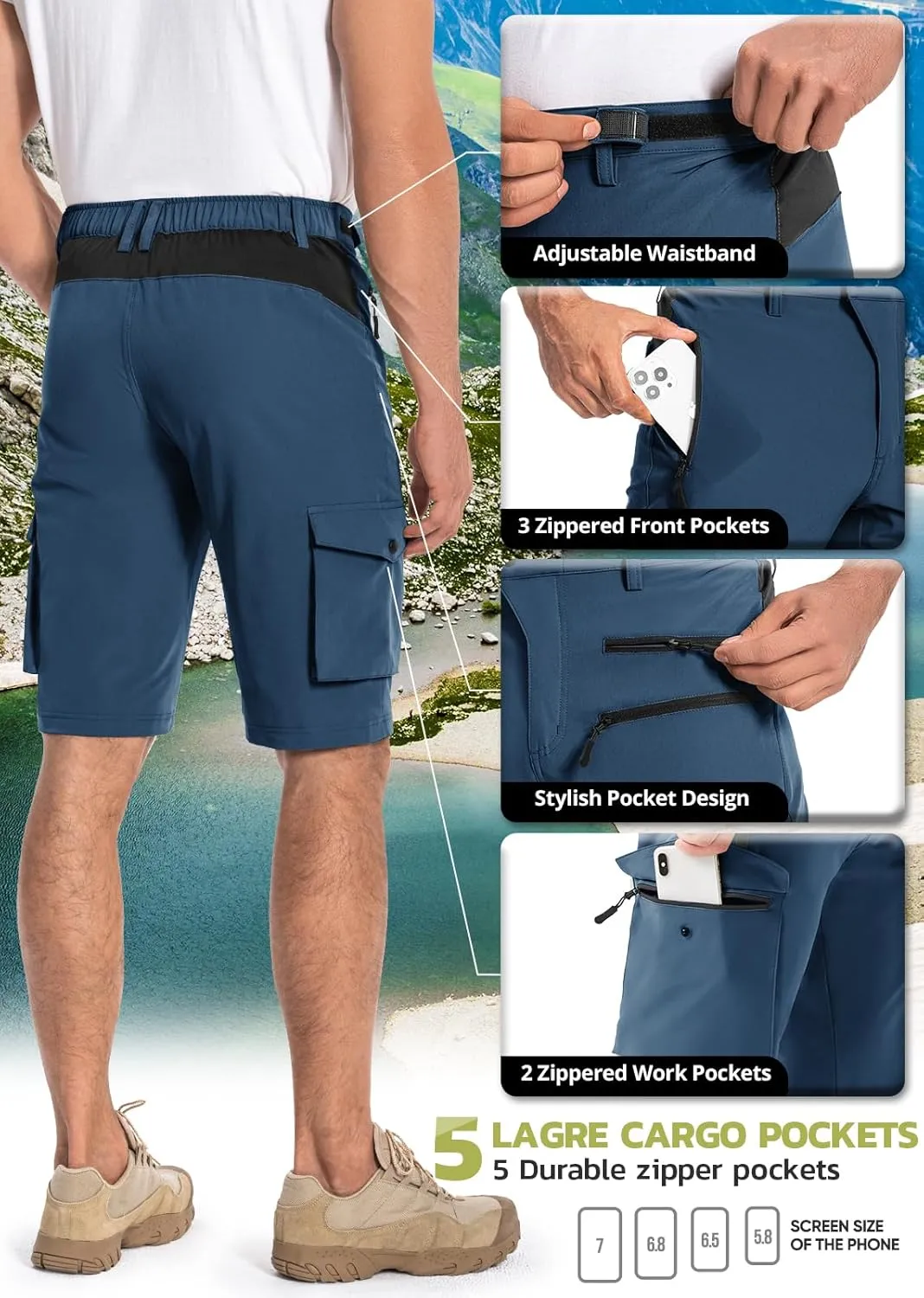 Hiauspor Men's Hiking Cargo Shorts Quick Dry Lightweight Casual Fishing Tactical Golf for Outdoor with 5 Pockets