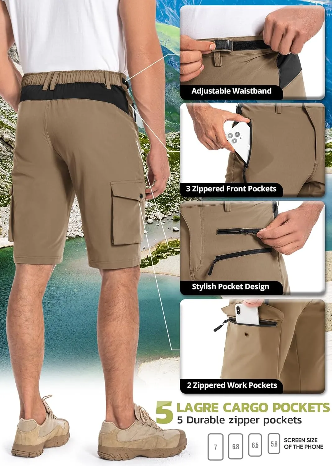 Hiauspor Men's Hiking Cargo Shorts Quick Dry Lightweight Casual Fishing Tactical Golf for Outdoor with 5 Pockets