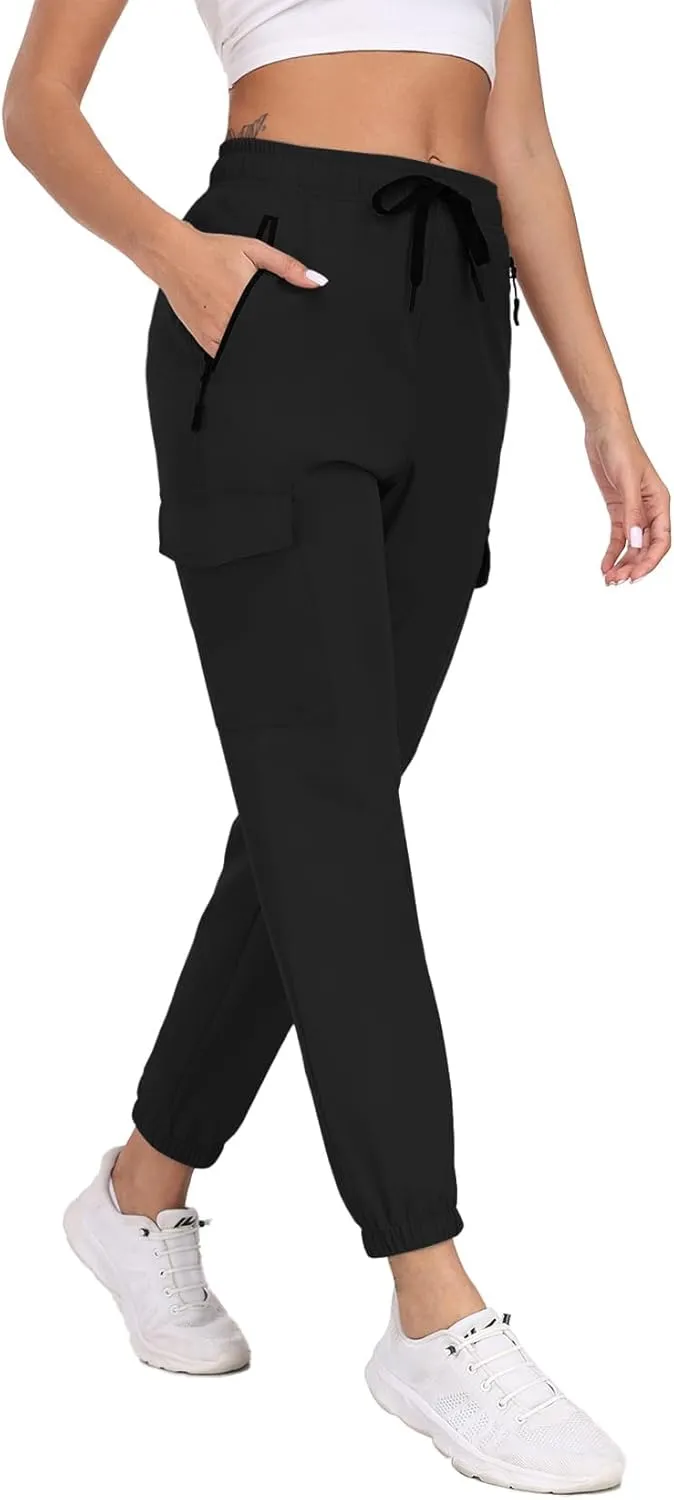 Hiking Pants for Women UPF 50  Cargo Quick Dry Water Resistant Elastic Waist Zip Pockets Travel Work Lightweight Running