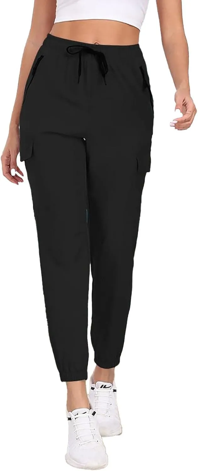 Hiking Pants for Women UPF 50  Cargo Quick Dry Water Resistant Elastic Waist Zip Pockets Travel Work Lightweight Running