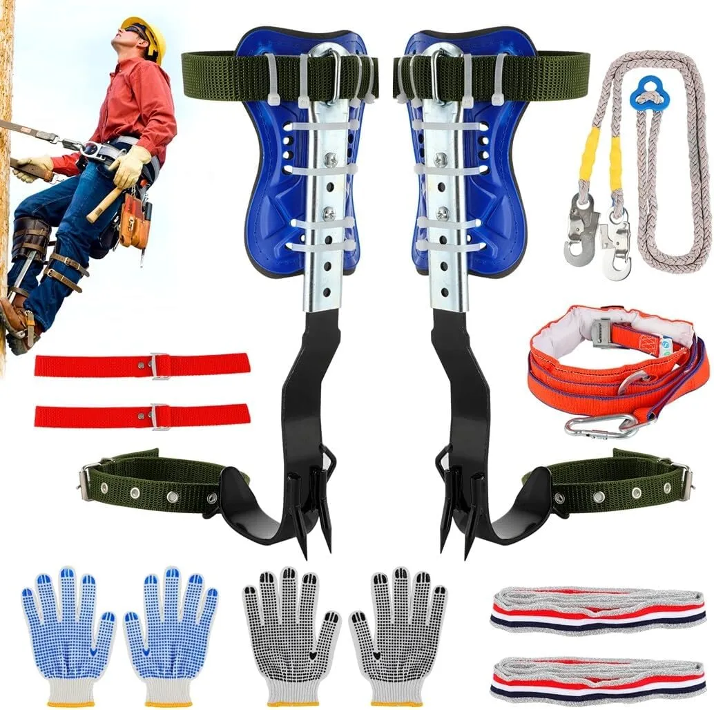 Homaisson Tree Climbing Spikes Set, Adjustable Tree Climbing Spikes, Portable Tree Climbing Gears with Safety Belt, Climbing Tool for Hunting Observation, Fruit Picking