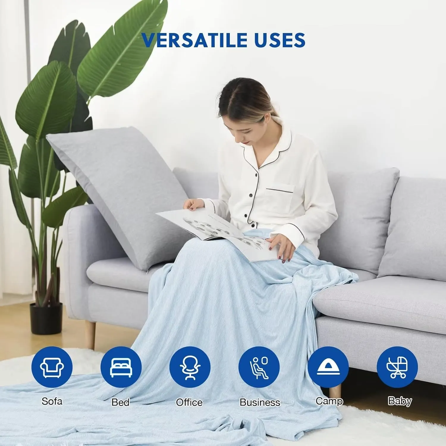 HOMFINE Cooling Blankets for Hot Sleepers - Summer Blanket Thin Lightweight Breathable Soft Double Side Enhanced Cooling Blanket for Bed Sofa, Keep Cool for Night Sweats (Light Blue, 60 x 80 inches)