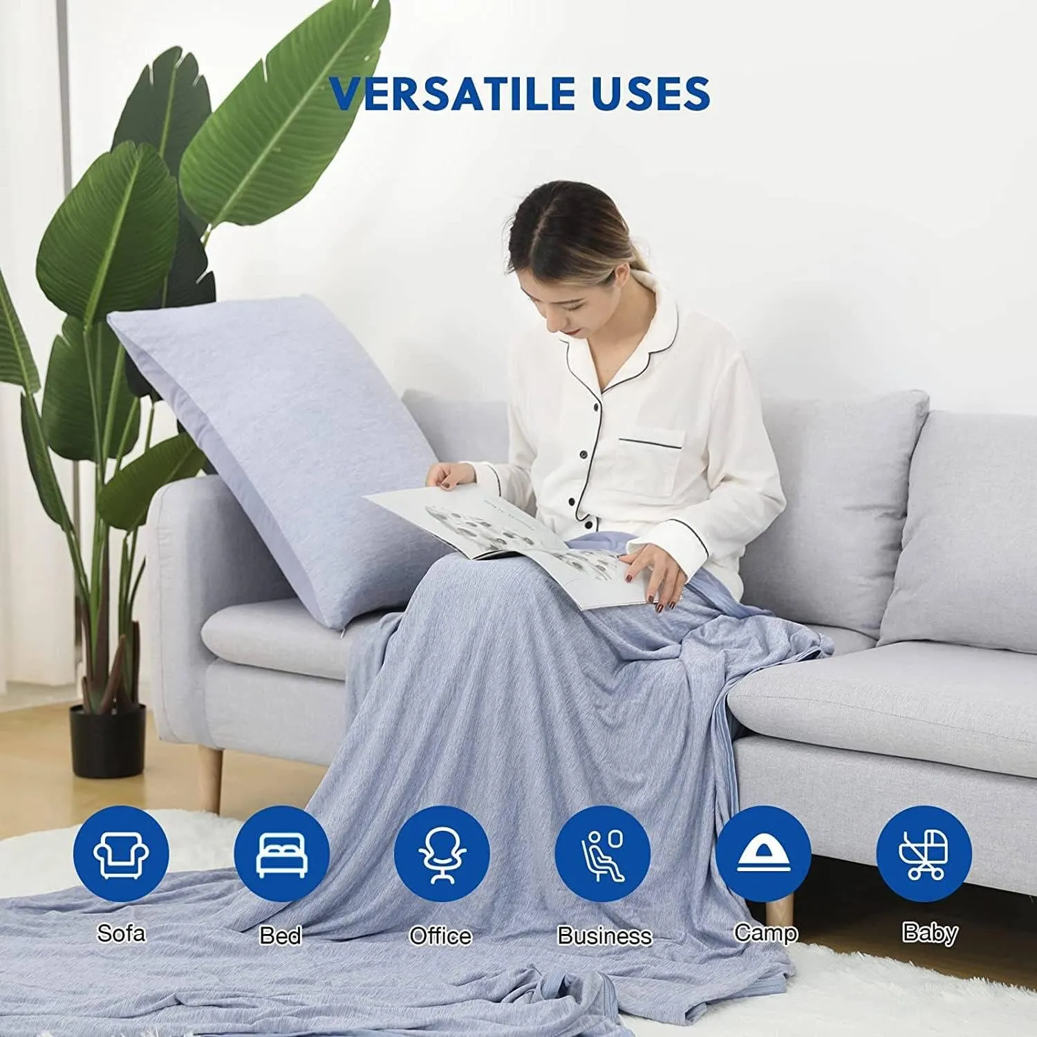 HOMFINE Cooling Blankets for Hot Sleepers - Summer Blanket Thin Lightweight Breathable Soft Double Side Enhanced Cooling for Bed Couch Sofa, Keep Cool for Night Sweats (Blue, 90 x 90 inches)