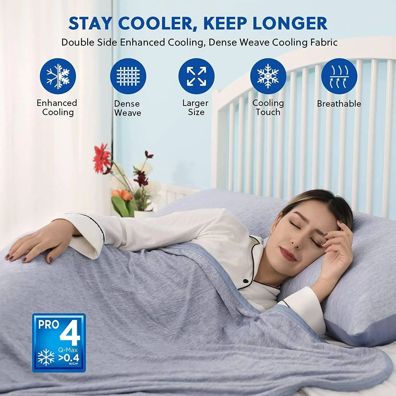 HOMFINE Cooling Blankets for Hot Sleepers - Summer Blanket Thin Lightweight Breathable Soft Double Side Enhanced Cooling for Bed Couch Sofa, Keep Cool for Night Sweats (Blue, 90 x 90 inches)
