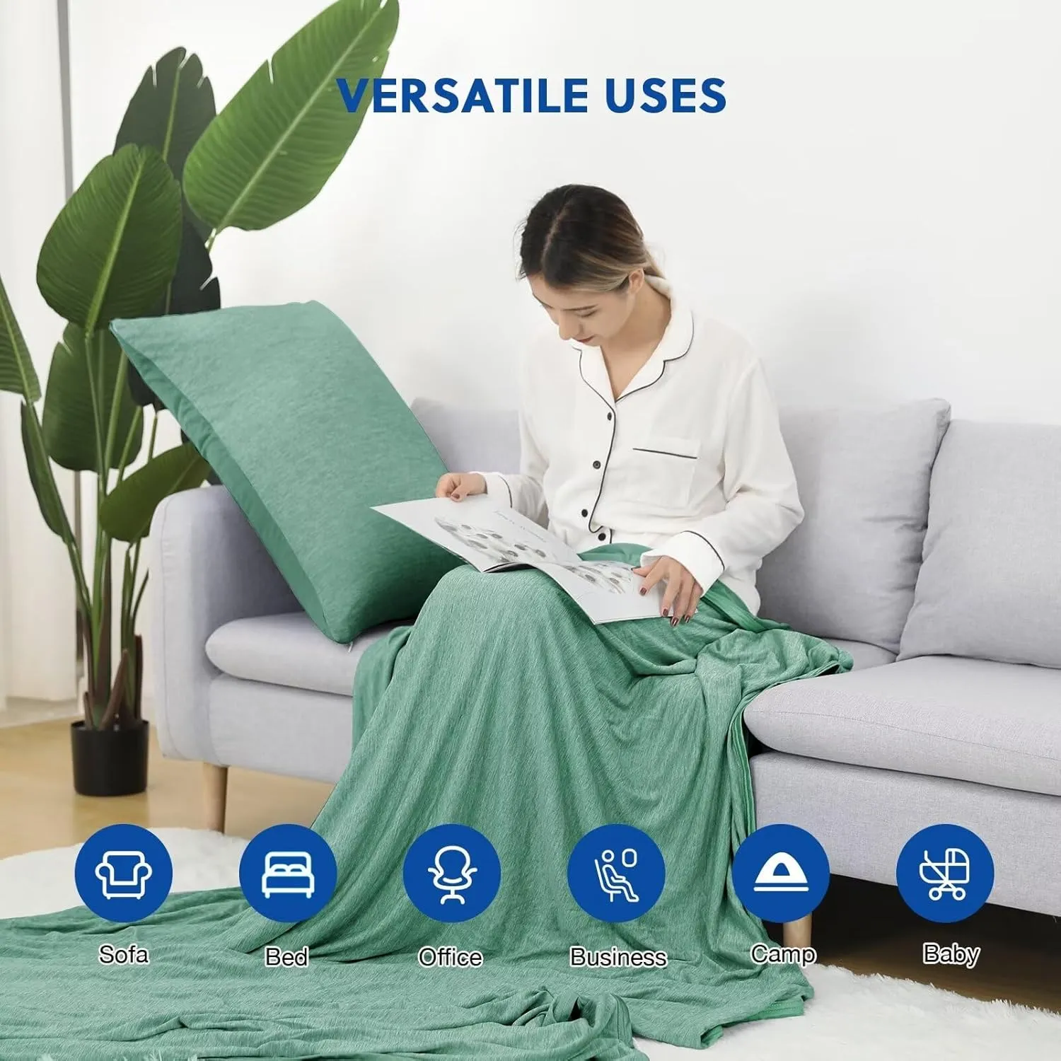 HOMFINE Cooling Blankets for Hot Sleepers - Summer Blanket Thin Lightweight Breathable Soft Double Side Enhanced Cooling for Bed Couch Sofa, Keep Cool for Night Sweats (Green, 60 x 80 inches)