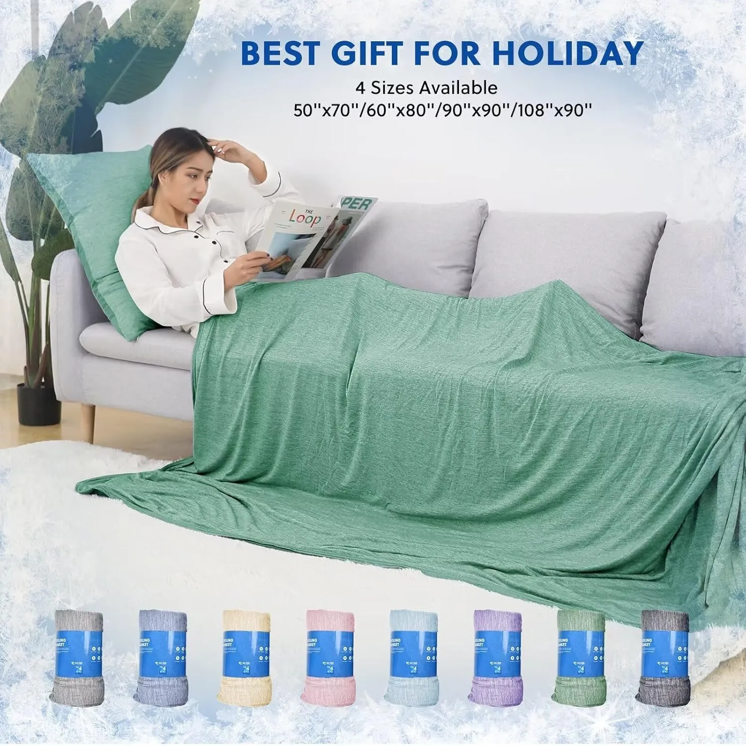 HOMFINE Cooling Blankets for Hot Sleepers - Summer Blanket Thin Lightweight Breathable Soft Double Side Enhanced Cooling for Bed Couch Sofa, Keep Cool for Night Sweats (Green, 60 x 80 inches)