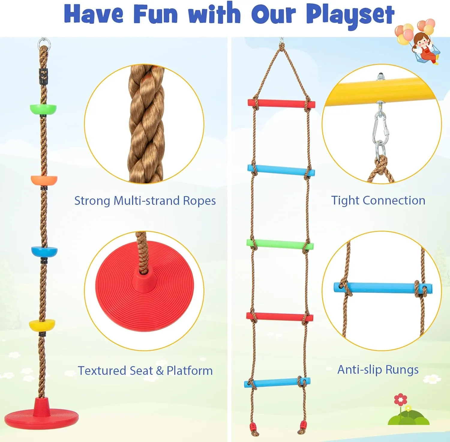 HONEY JOY 660 lbs Swing Sets for Backyard, Heavy Duty Metal A-Frame Swing Stand w/Disc Rope Swing, Belt Swing, Climbing Ladder, Basketball Hoop, Swingset Outdoor for Kids, Swing Set for Toddlers 3-9