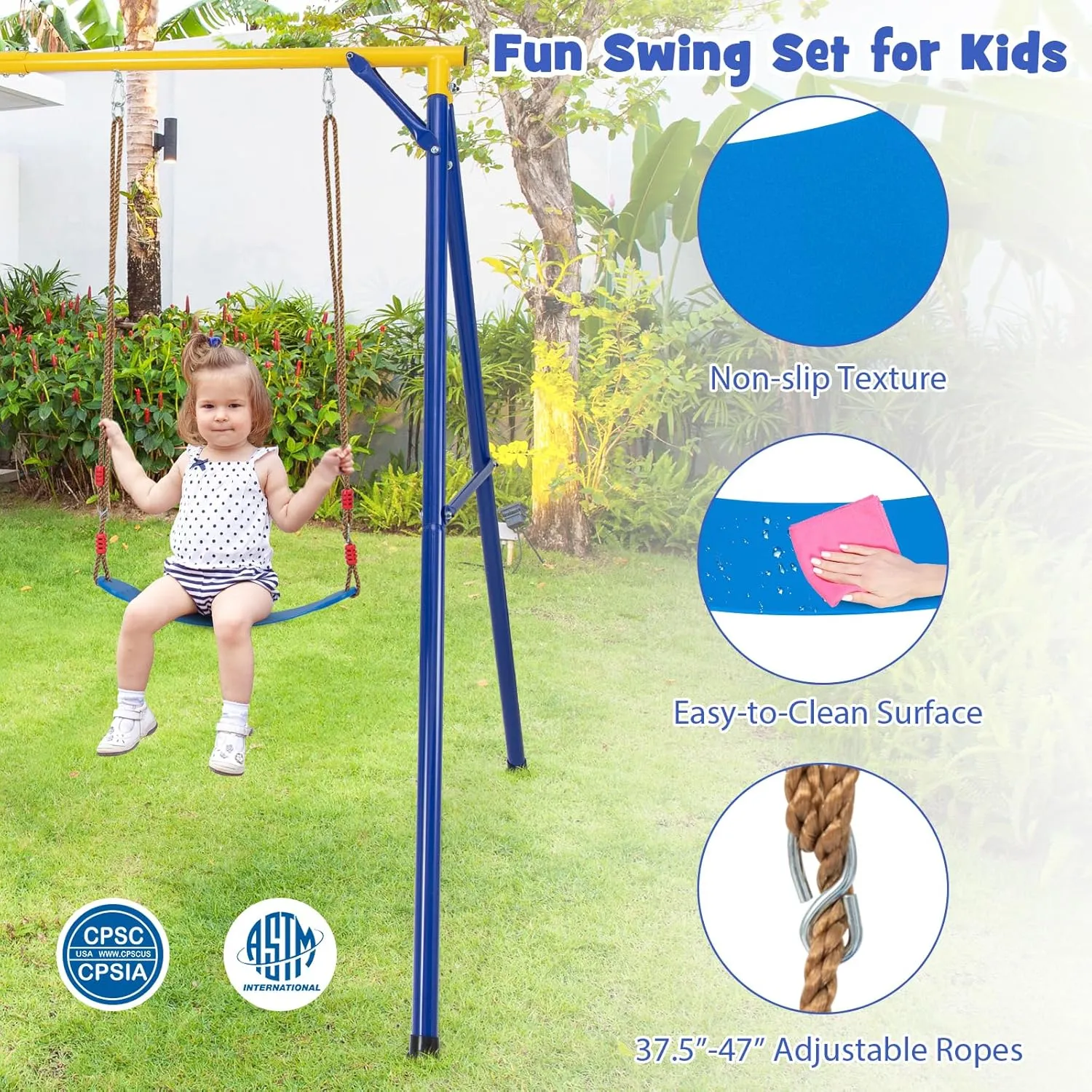 HONEY JOY 660 lbs Swing Sets for Backyard, Heavy Duty Metal A-Frame Swing Stand w/Disc Rope Swing, Belt Swing, Climbing Ladder, Basketball Hoop, Swingset Outdoor for Kids, Swing Set for Toddlers 3-9