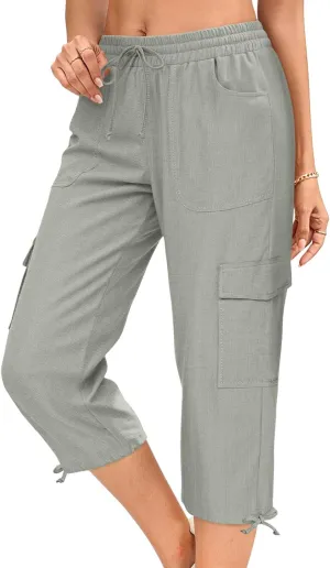 HOTGIFT Women Capris Cargo Pants 2025 Summer Hiking Pants Casual Lightweight Outdoor Quick Dry with 6 Pockets