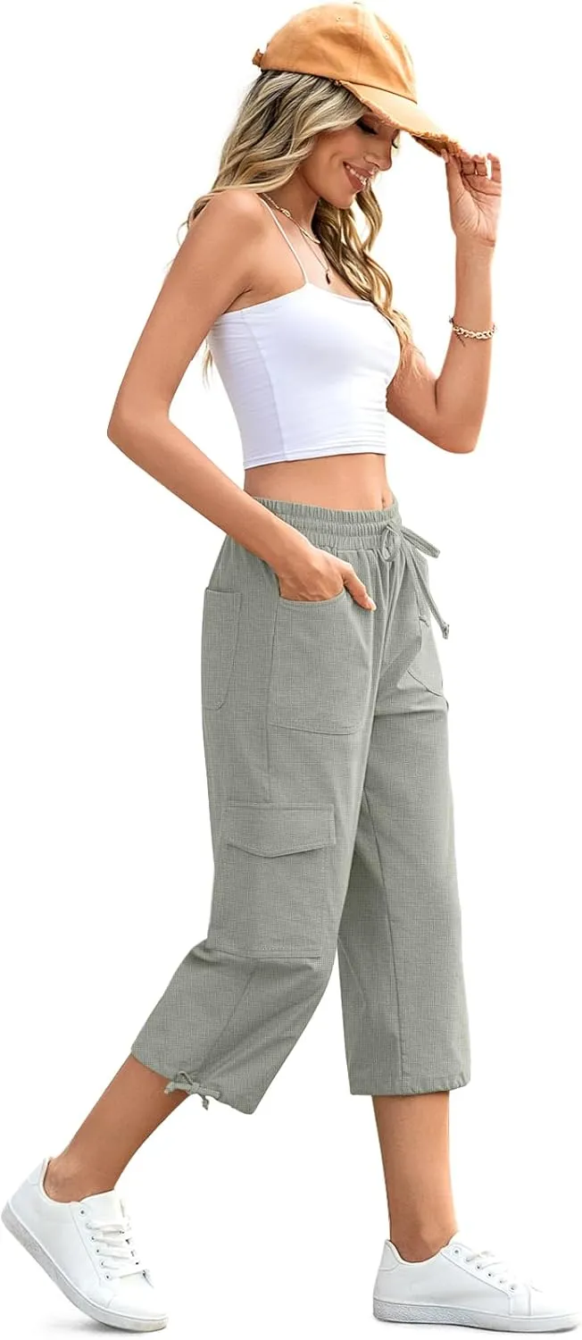 HOTGIFT Women Capris Cargo Pants 2025 Summer Hiking Pants Casual Lightweight Outdoor Quick Dry with 6 Pockets