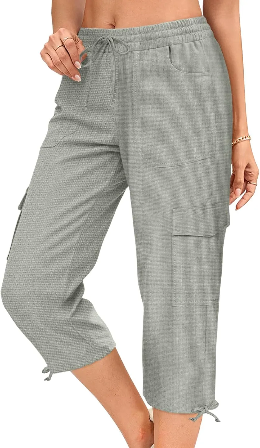HOTGIFT Women Capris Cargo Pants 2025 Summer Hiking Pants Casual Lightweight Outdoor Quick Dry with 6 Pockets