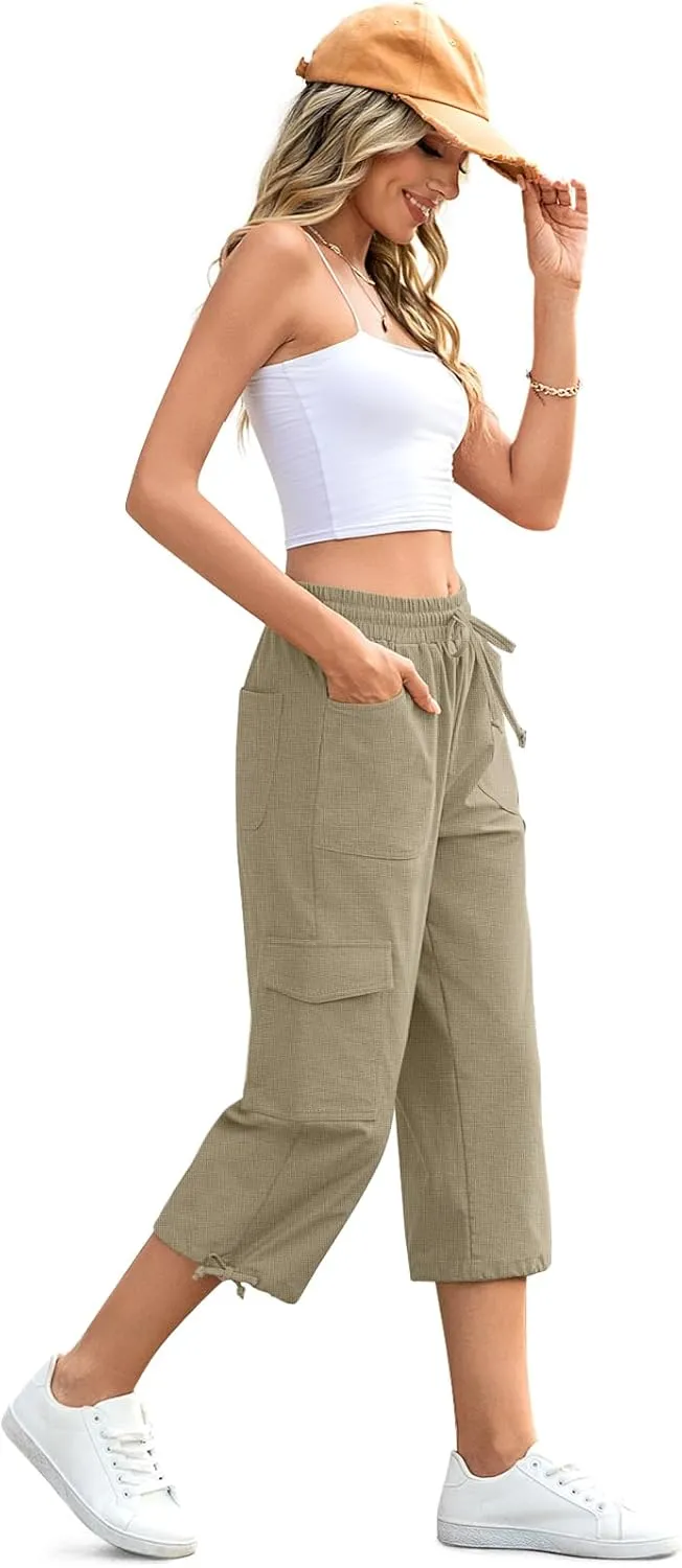 HOTGIFT Women Capris Cargo Pants 2025 Summer Hiking Pants Casual Lightweight Outdoor Quick Dry with 6 Pockets