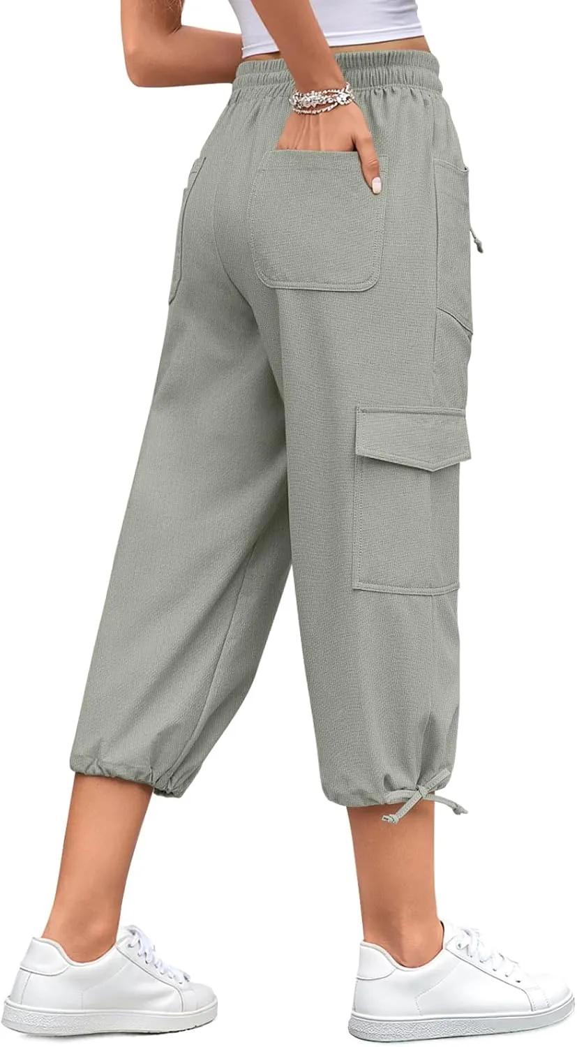 HOTGIFT Women Capris Cargo Pants 2025 Summer Hiking Pants Casual Lightweight Outdoor Quick Dry with 6 Pockets