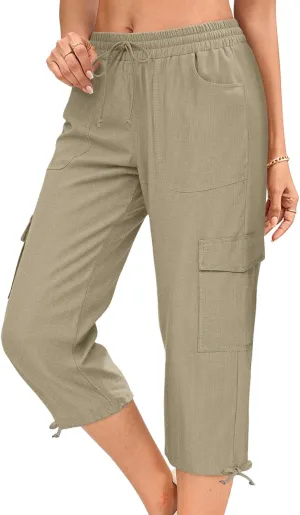 HOTGIFT Women Capris Cargo Pants 2025 Summer Hiking Pants Casual Lightweight Outdoor Quick Dry with 6 Pockets