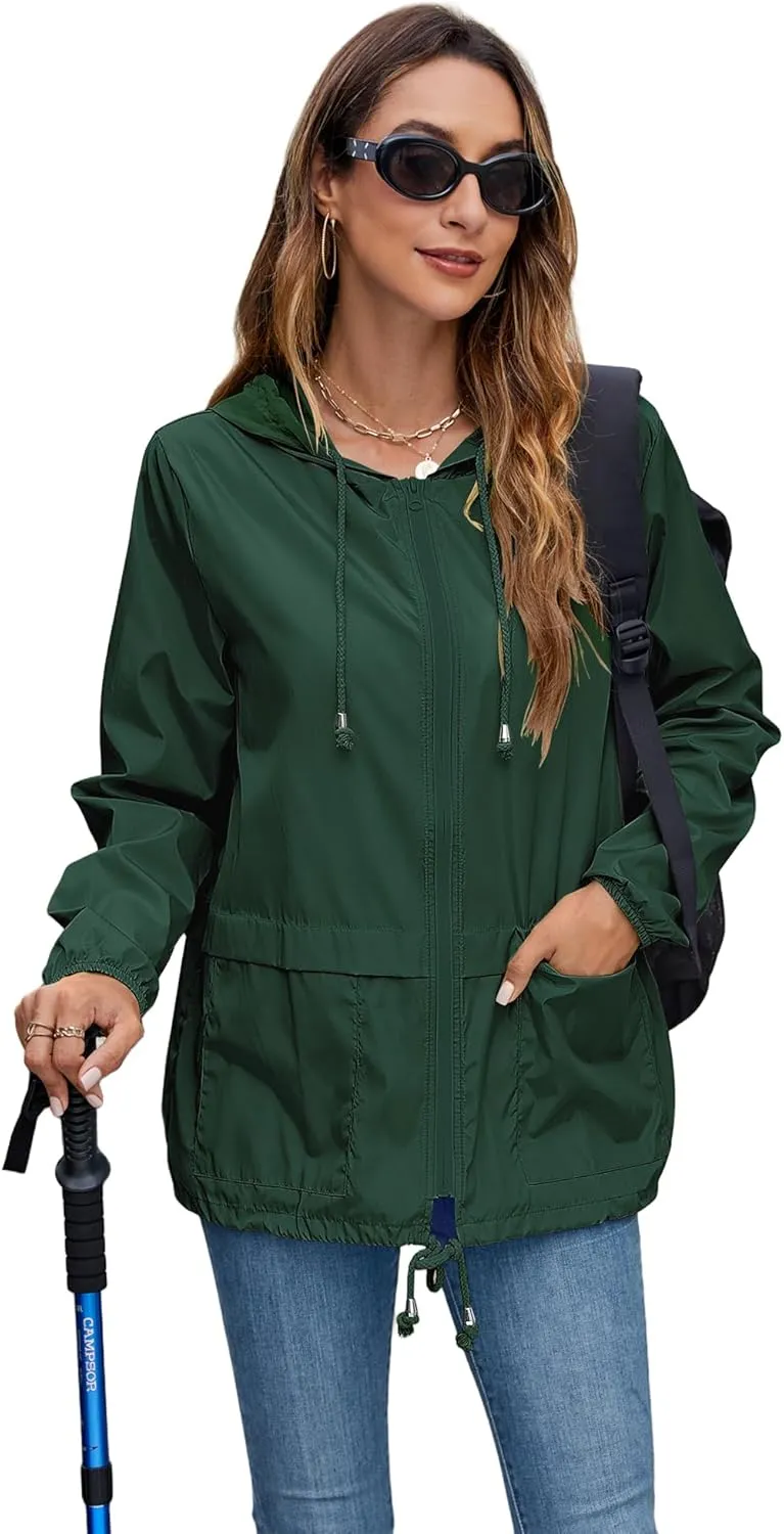Hount Women's Lightweight Hooded Raincoat Waterproof Packable Active Outdoor Rain Jacket (S-3XL)