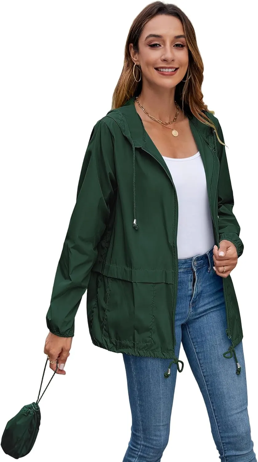 Hount Women's Lightweight Hooded Raincoat Waterproof Packable Active Outdoor Rain Jacket (S-3XL)