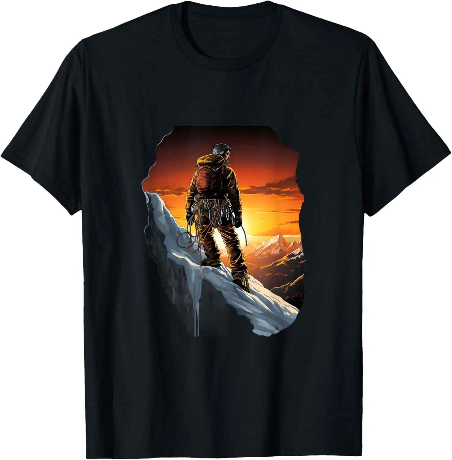 Ice Climbing Ice Climber Snow Rock Mountain Sunset T-Shirt