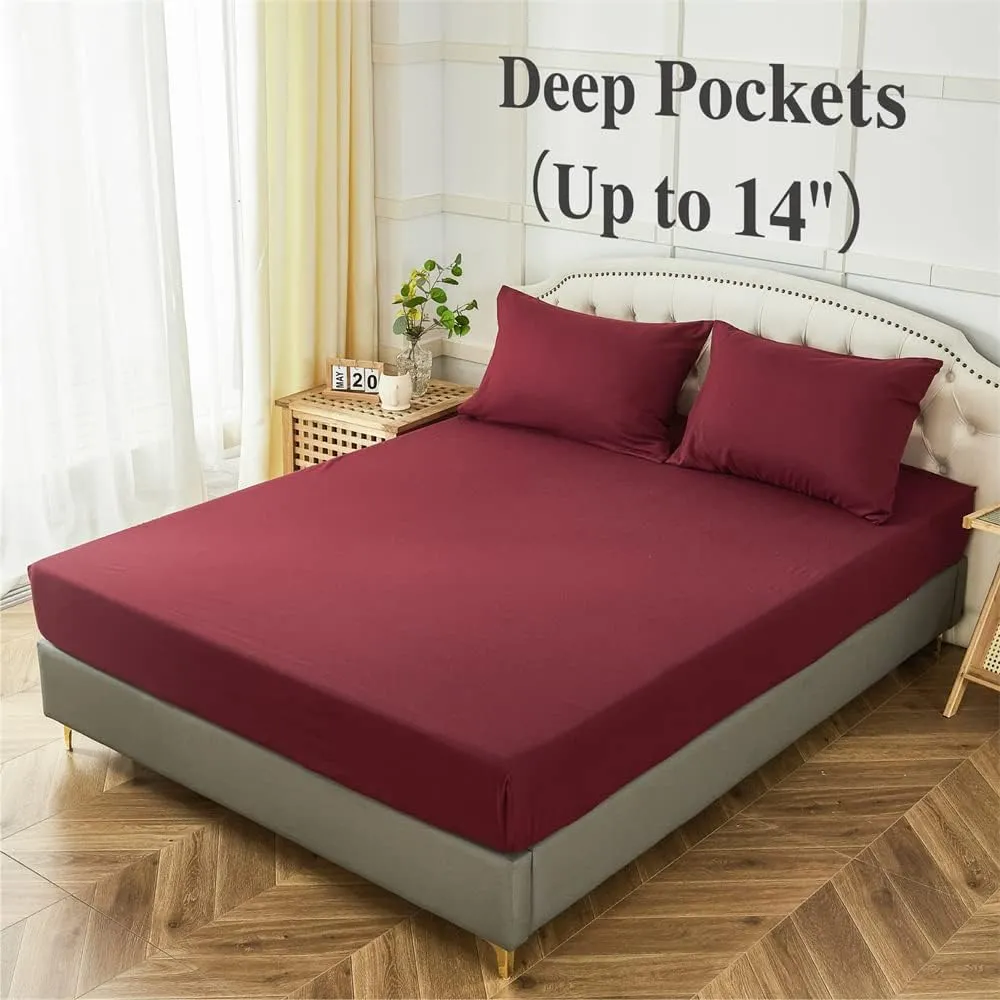 ILAVANDE Queen Sheets Set 4 Piece, Hotel Luxury Super Soft 1800 Series Microfiber Queen Bed Sheets Set-Wrinkle Free & Breathable-14 Deep Pocket Burgundy Sheets for Queen Size Bed(Queen,Burgundy)
