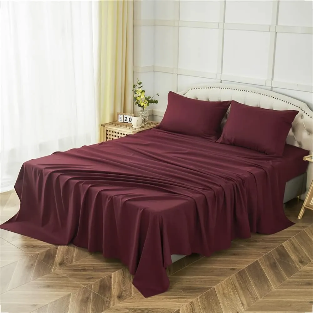 ILAVANDE Queen Sheets Set 4 Piece, Hotel Luxury Super Soft 1800 Series Microfiber Queen Bed Sheets Set-Wrinkle Free & Breathable-14 Deep Pocket Burgundy Sheets for Queen Size Bed(Queen,Burgundy)