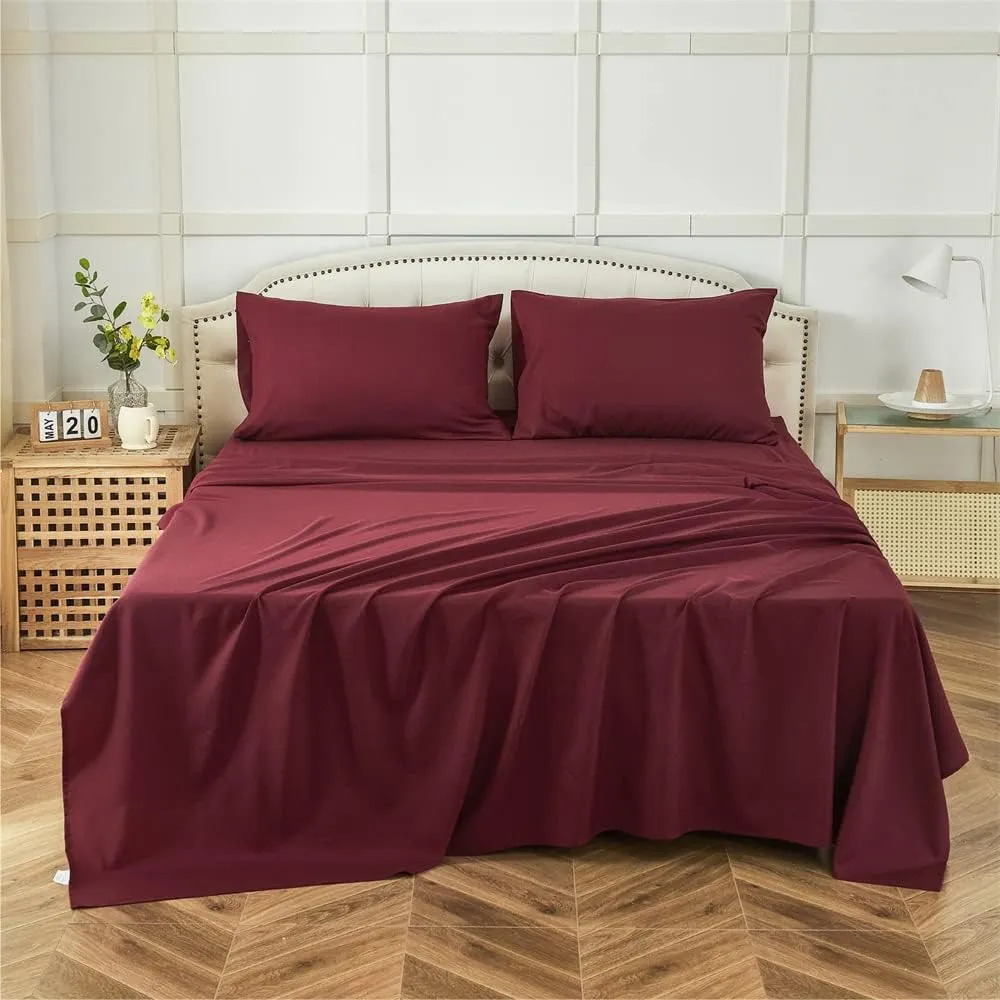 ILAVANDE Queen Sheets Set 4 Piece, Hotel Luxury Super Soft 1800 Series Microfiber Queen Bed Sheets Set-Wrinkle Free & Breathable-14 Deep Pocket Burgundy Sheets for Queen Size Bed(Queen,Burgundy)
