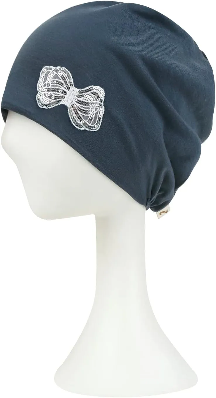 ililily Tencel Lyocell Flower Trim Chemo Hair Loss Beanie Ultra Soft Stretchable Head Cover Sleep Hat