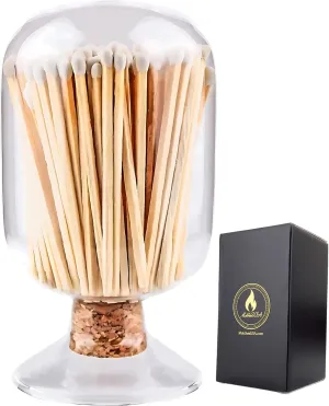 Includes Matches ! | Decorative Glass Matches Cloche | Bottle Jar Fireplace Candle Match Holder Gift Set (White)