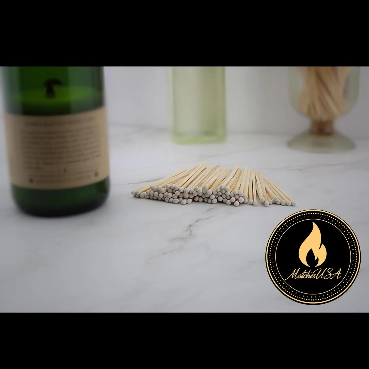 Includes Matches ! | Decorative Glass Matches Cloche | Bottle Jar Fireplace Candle Match Holder Gift Set (White)