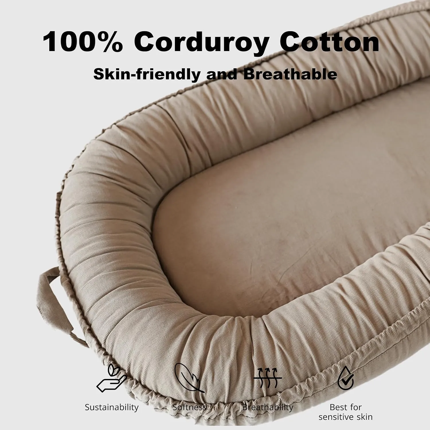 Infant Lounger, Baby Nest Cover for Baby Girls & Boys, Newborn Essentials for Baby 0-12 Months, 100% Cotton Breathable, Portable Travel Bed (Fields of Rye_Corduroy)