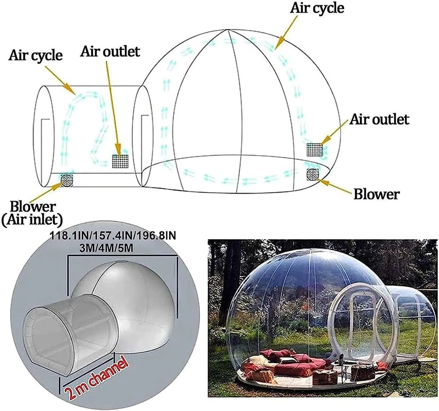 Inflatable Bubble Tent Inflatable Clear Bubble House Inflatable Tent Dome Greenhouse Camping Tent with Hair Dryer for Indoor Outdoor Home Backyard Stargazing Party