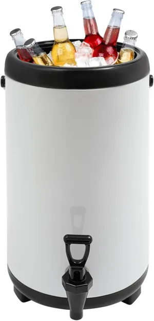 Insulated Beverage Dispenser, 12L/3.17Gal Stainless Steel Iced Drink Dispenser, 4-8 h Insulation Hot/Cold Coffee Dispensers, Tabletop Round Container w/ Faucet for Milk Tea, Juice, 9.45*14.96in White