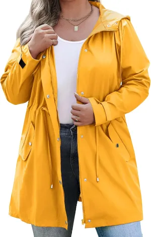 IN'VOLAND Plus Size Rain Jackets For Women Waterproof Rain Coats with Hood Lightweight Windbreaker Outdoor Trench Coat