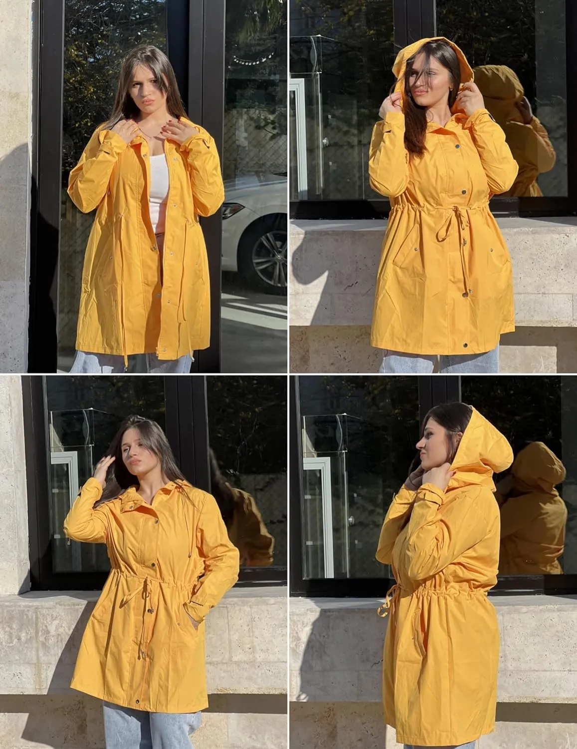 IN'VOLAND Plus Size Rain Jackets For Women Waterproof Rain Coats with Hood Lightweight Windbreaker Outdoor Trench Coat