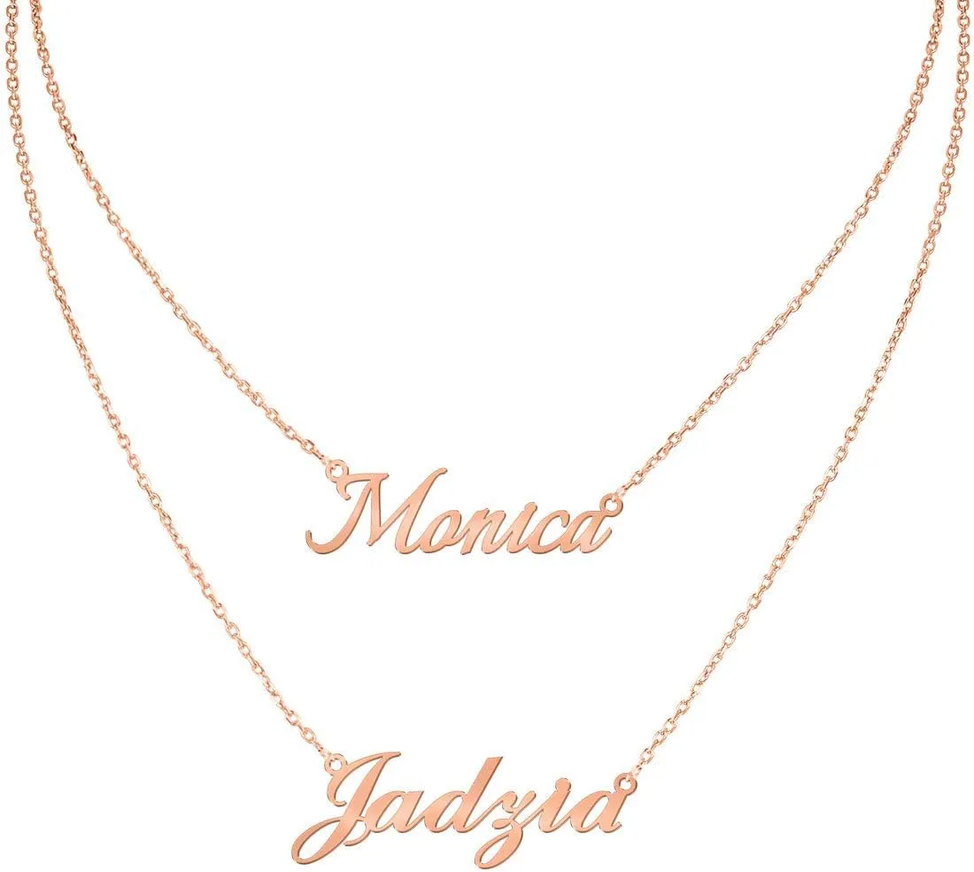 JewelOra Layered 2 Names Necklace Personalized Double Chain Choker Necklace for Women Nameplate Charm Pendant for Mother