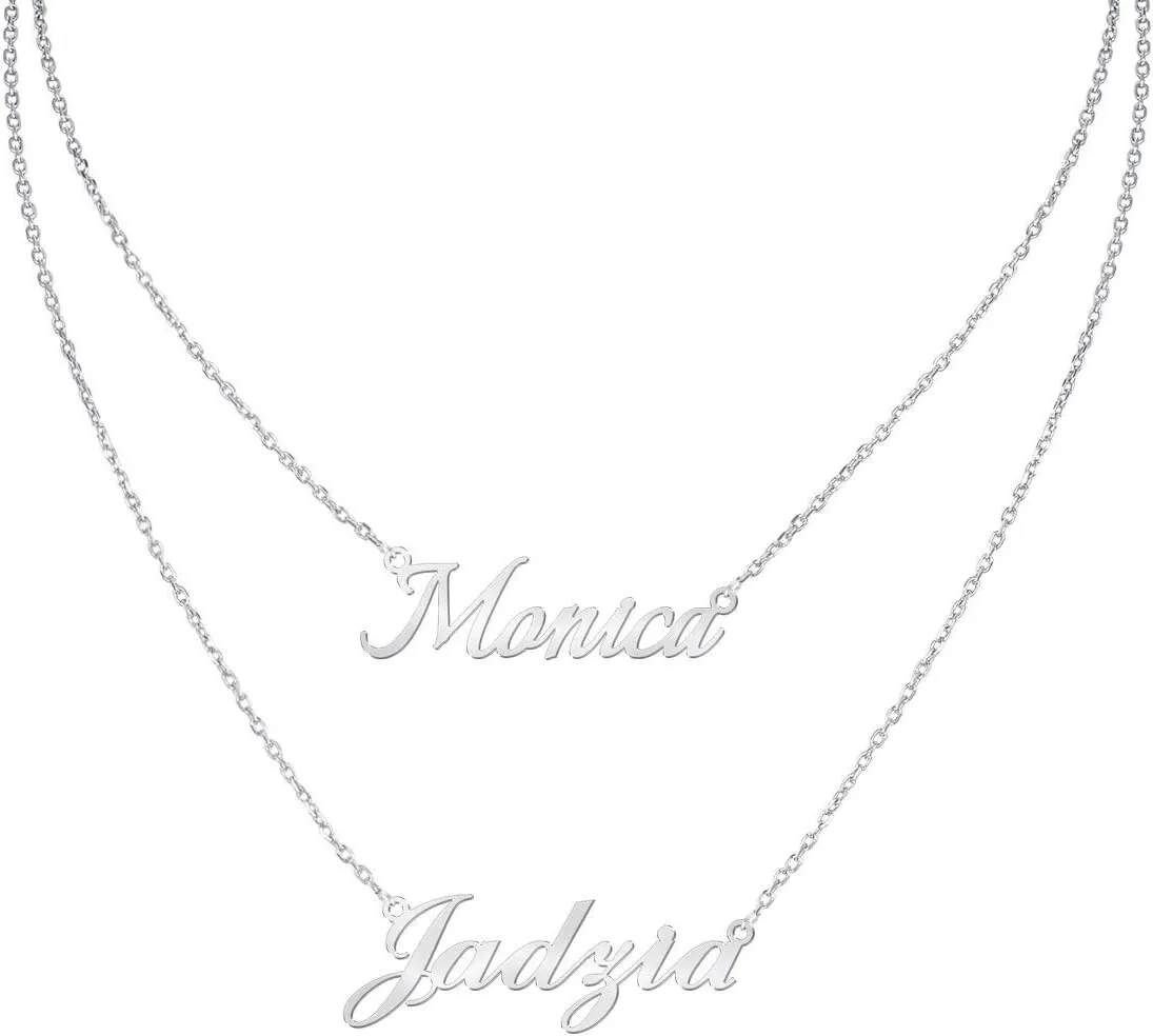 JewelOra Layered 2 Names Necklace Personalized Double Chain Choker Necklace for Women Nameplate Charm Pendant for Mother