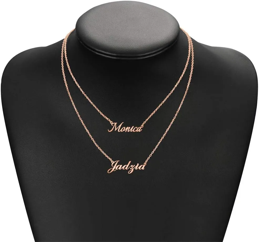 JewelOra Layered 2 Names Necklace Personalized Double Chain Choker Necklace for Women Nameplate Charm Pendant for Mother
