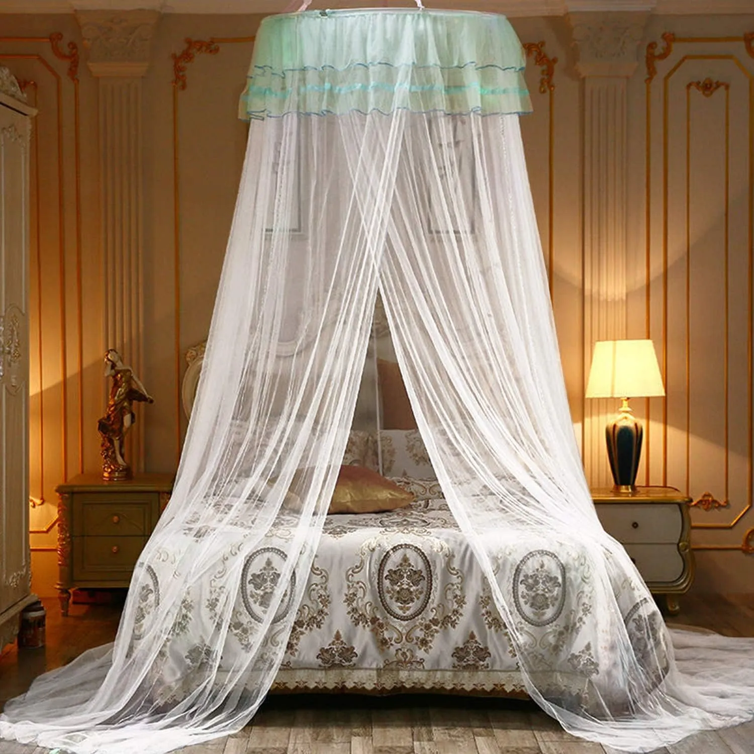 Jolitac Bed Canopy Lace Mosquito Net for Girls Beds, Unique Princess Play Tent Mesh Canopies Large Lace Dome Curtain Drapes Home & Travel (Wihte)