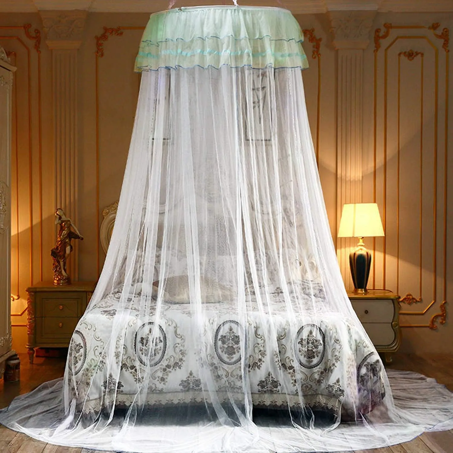 Jolitac Bed Canopy Lace Mosquito Net for Girls Beds, Unique Princess Play Tent Mesh Canopies Large Lace Dome Curtain Drapes Home & Travel (Wihte)