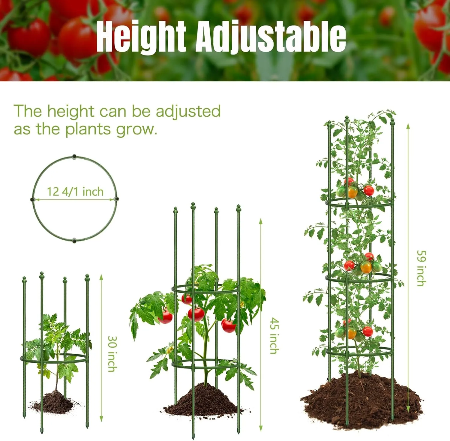 joyhalo 3 Pack Tomato Cages for Garden, 59 Inch Tomato Cage Heavy Duty, Height Adjustable Tomatoes Trellis for Climbing Plants Vegetables Flowers Cucumber Peony